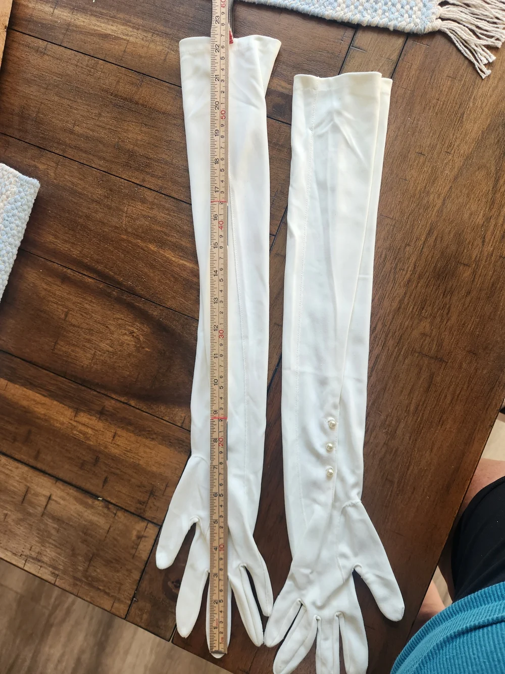 Vintage Van Raalte Ivory Opera Gloves Size 7.5 Pearl Button Bridal Formal USA